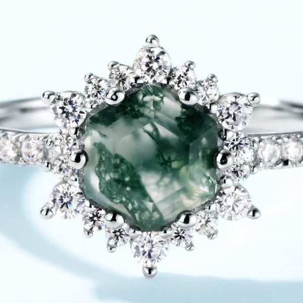 moss agate engagement ring